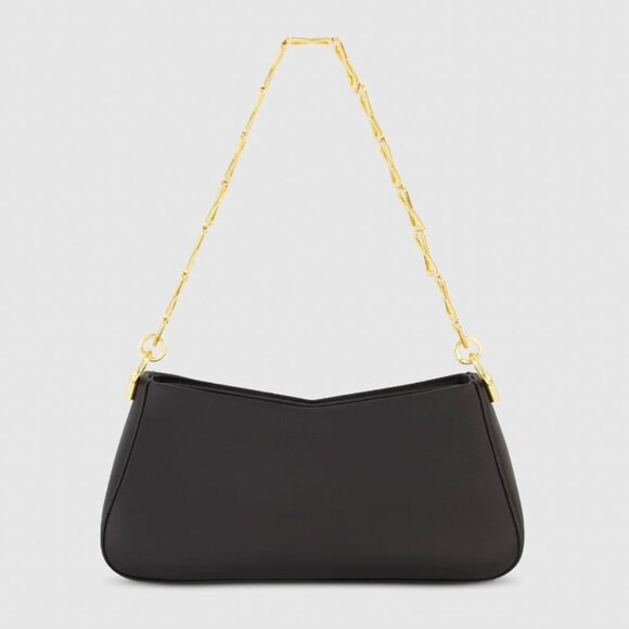 Mac Duggal  Black Small Gold Strap Nappa Leather Shoulder Bag BLACK  NWT - Picture 4 of 7